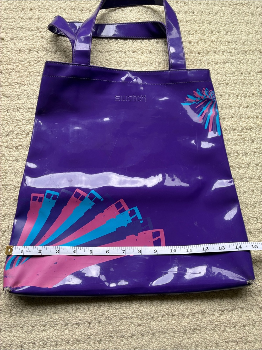 Swatch Vintage Purple Vinyl Tote Bag Watch Strap Graphic Print - Picture 10 of 12